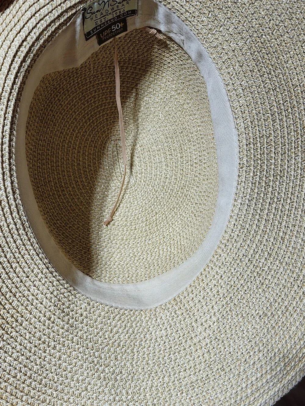 Sun N Sand Wide Brim Straw Hat White Bow UPF 50